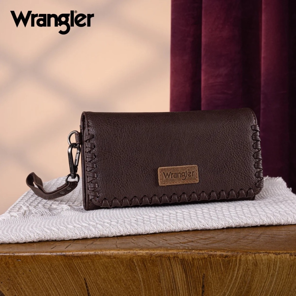 Wrangler Whipstitch Wristlet Wallet Coffee